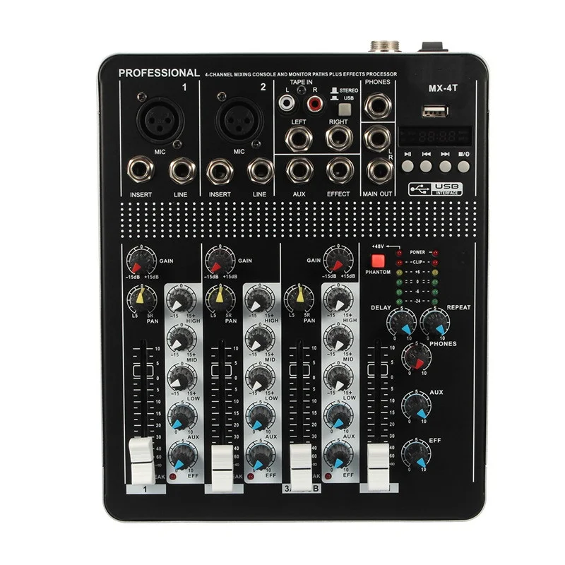 LEORY Профессиональный USB 4 канала DJ цифровым микшером Управление с цифровой