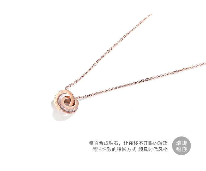 Римская цифра круг Swarovski кристалл кулон розовое золото отделка ожерелье ювелирные изделия из нержавеющей стали женская розовая Золотая грудь