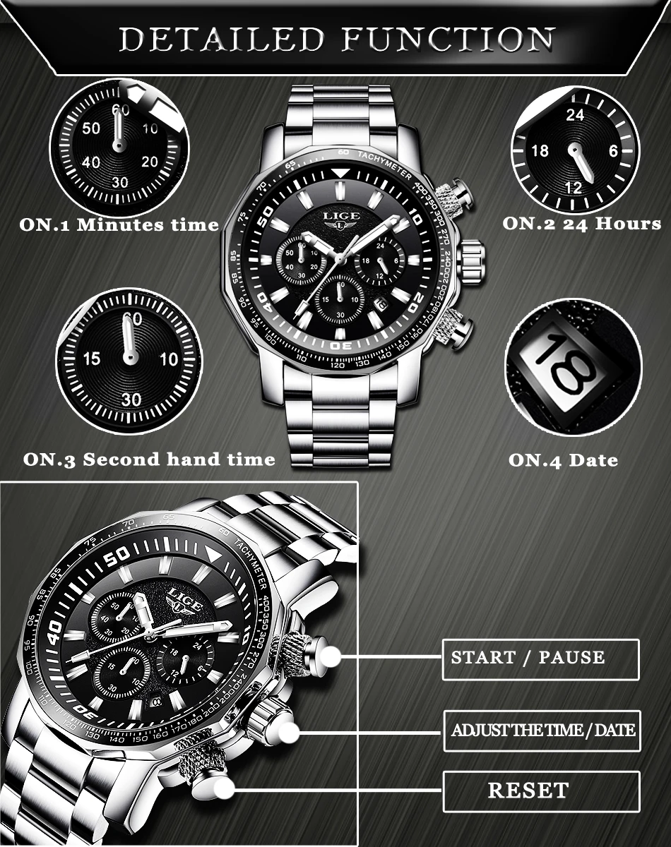 Relojes Hombre, новинка, LIGE, модные мужские часы, люксовый бренд, бизнес стиль, кварцевые часы для мужчин, спортивные, водонепроницаемые, с большим циферблатом, мужские часы+ коробка