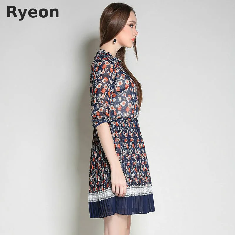 Ryeon 5XL Плюс Размер женщин шифоновые платья цветочным узором старинных