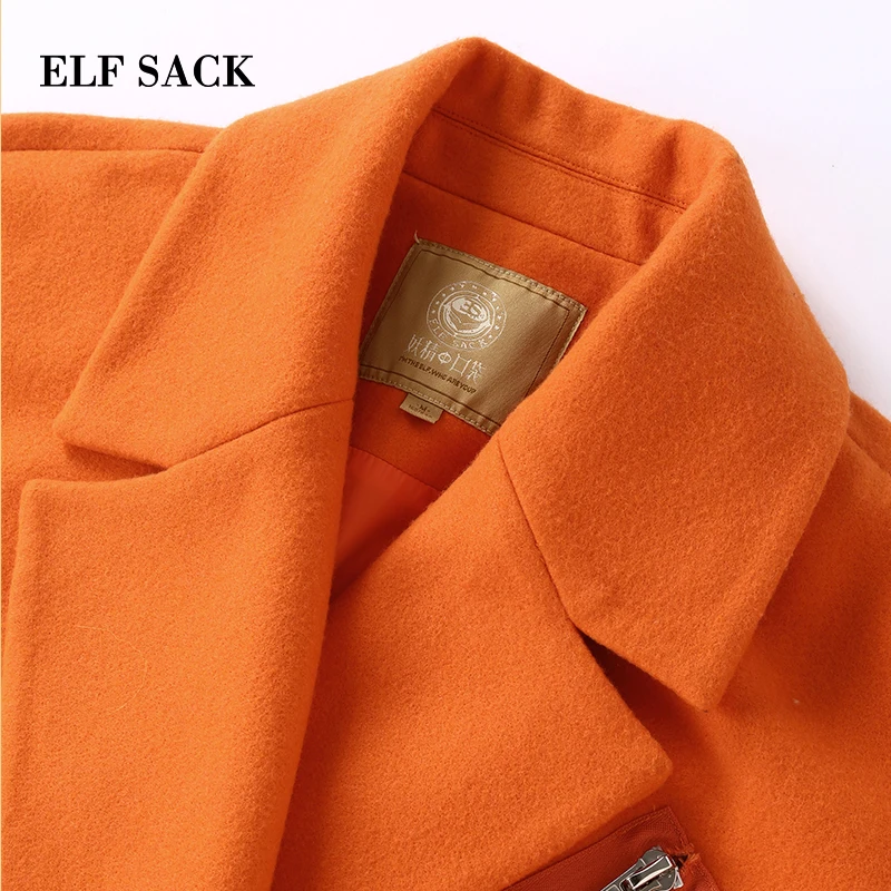 Женские однотонные куртки ELFSACK с длинным рукавом и отложным воротником широкой