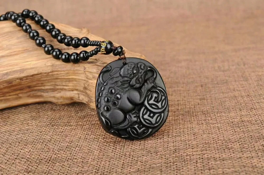 

Chinese characteristic mascots obsidian pendant for wealth.