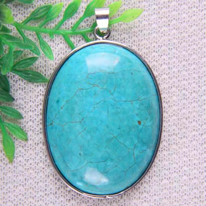 Turquoise Натуральный Родонит/эпидот унакита/зеленый авантюрин/тигровый глаз/камень говлита/кристалл розы/опал Овальный драгоценный камень кулон ювелирные изделия S932-S948 - Окраска металла: Turquoise