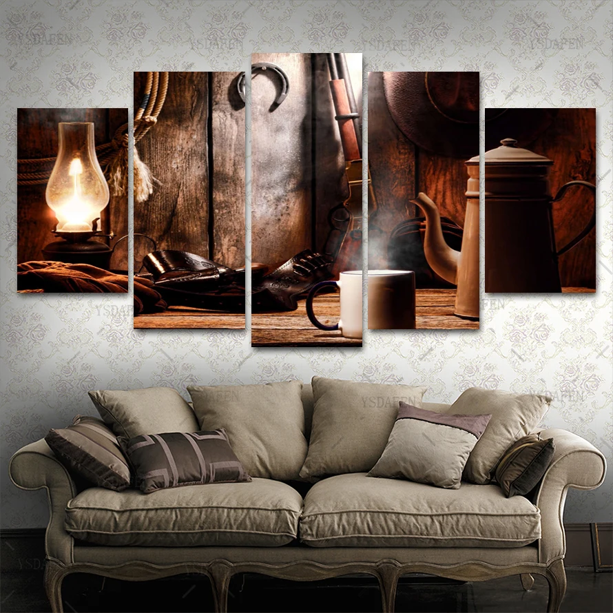 Op de muur HD print olieverf SMD foto Wine постер для стекла вид помещения Декор 5 штук Холст