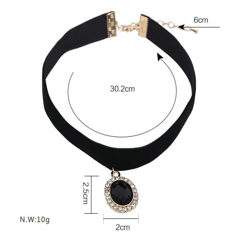 Черный акриловый камень ожерелье бархатная цепочка инкрустированные