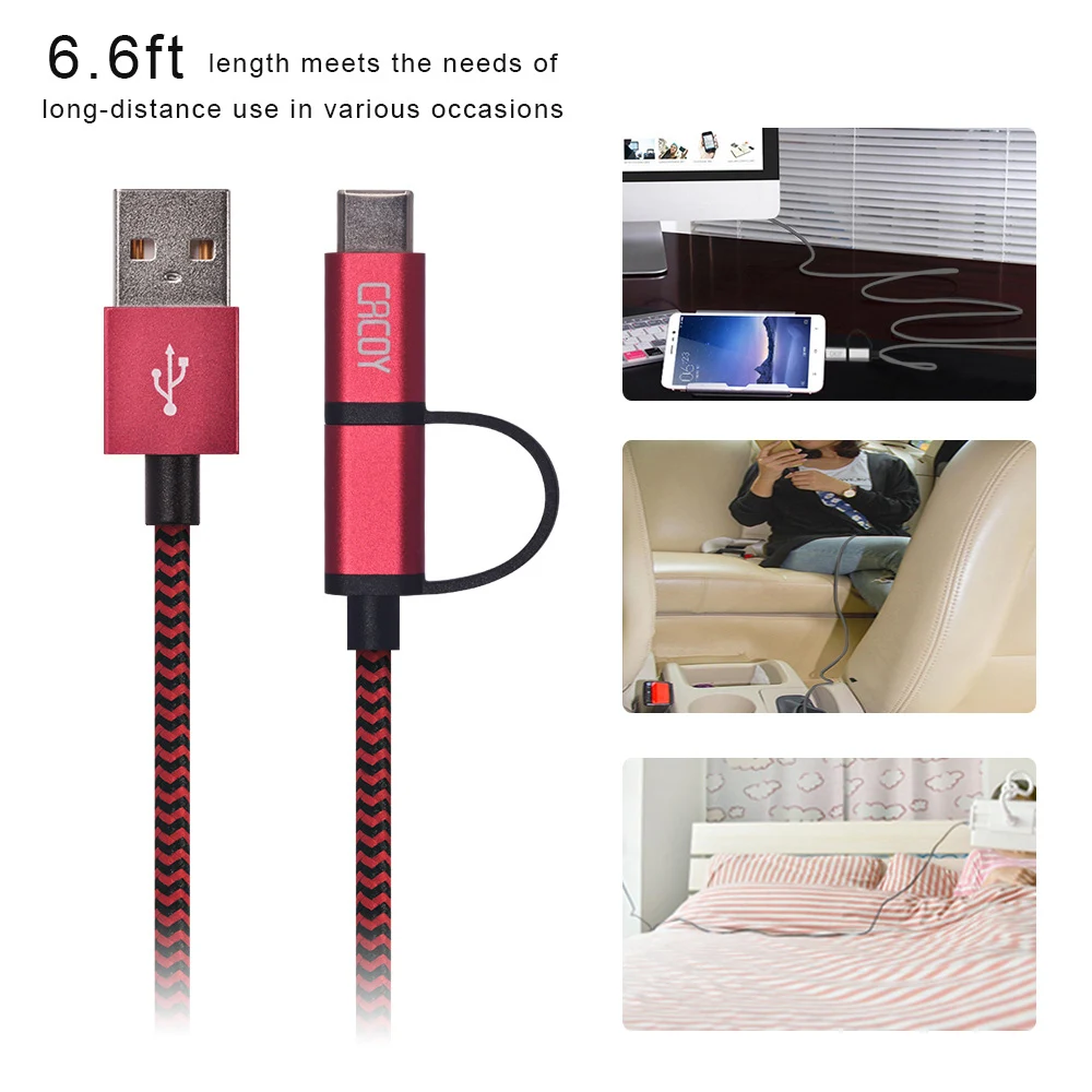 CACOY Android 2в1 USB Type C кабель для зарядки Note8 S 9 8 C5 C7 [ 2 м]|Кабели| |