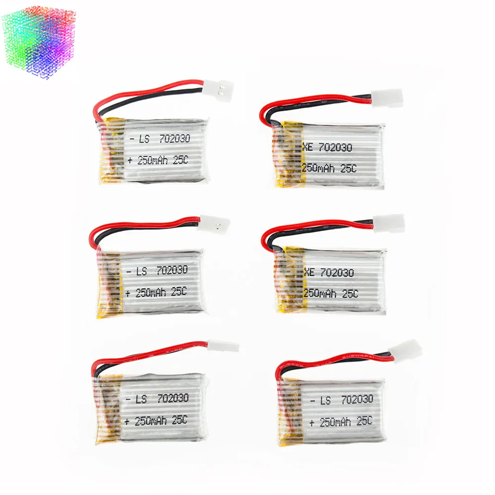 Батарея для квадрокоптера 6 шт. 3 7 В 250 мА/ч 25C Syma X4 X11 Hubsan H107 l JD385 JJ1000A H108C U816 WLtoys v966