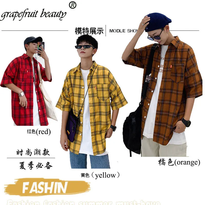 2019 летняя Хлопковая мужская клетчатая рубашка с коротким рукавом мужские