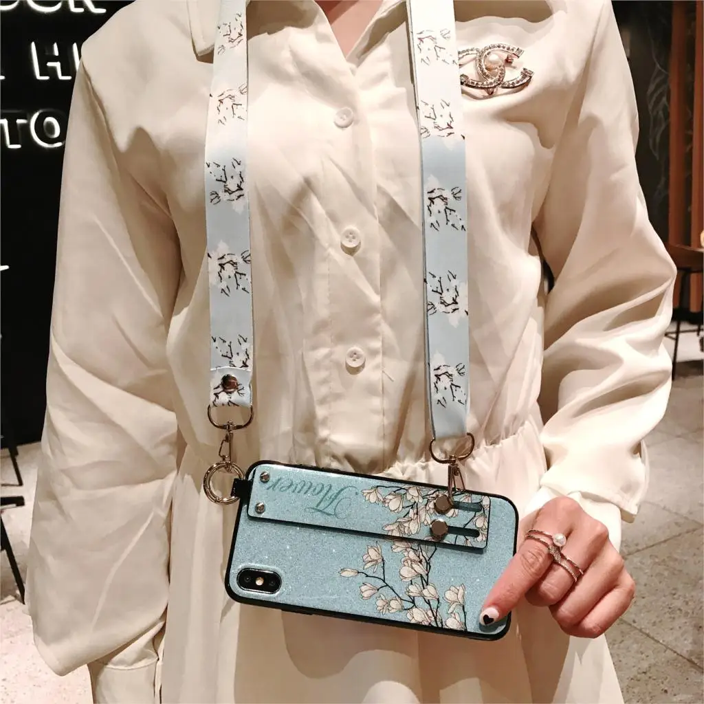 ALanyard WristStrap Чехол с ремешком на запястье для huawei Y5 Y6 Y7 Y9 Prime Nova 5 5i 2 2s Pro, винтажный держатель с цветочным узором, чехол с ремешком Caqa - Цвет: ALanyard WristStrap