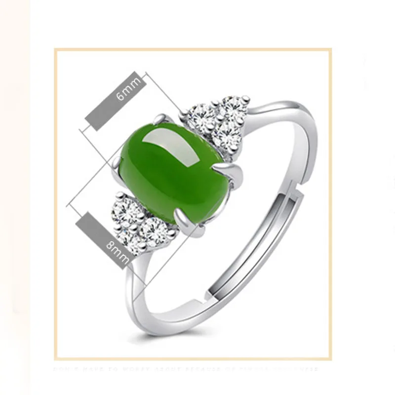 BUDONG Adjustable Oval Natural Nephrite Jade Jasper Band Fine Jewelry for Women Triangle Certificated 925 Sterling Silver Ring | Украшения