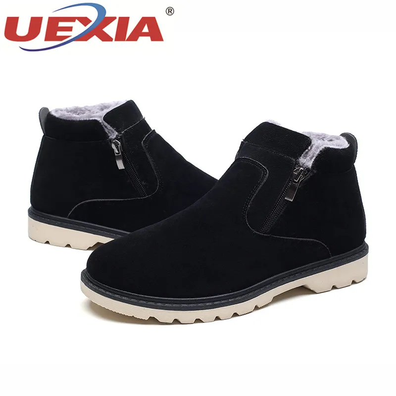 UEXIA Men Non-Slip Warm Plush Fur Ankle Boots Male Slip On Sewing Cotton Snow Flock Upper footwear |
