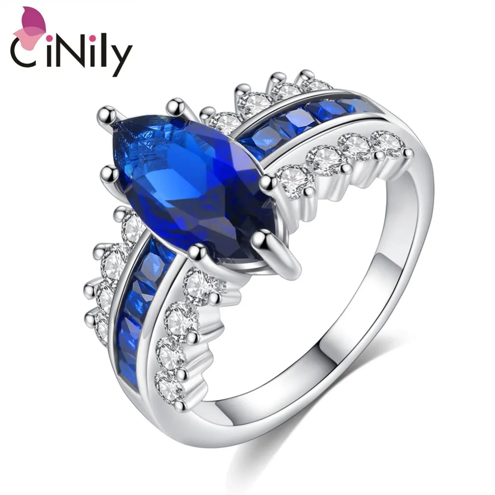 CiNily Created Blue Stone Cubic Zirconia Silver Plated Wholesale Hot Sell Fashion Jewelry for Women Gift Ring Size 6-9 NJ11106 | Украшения