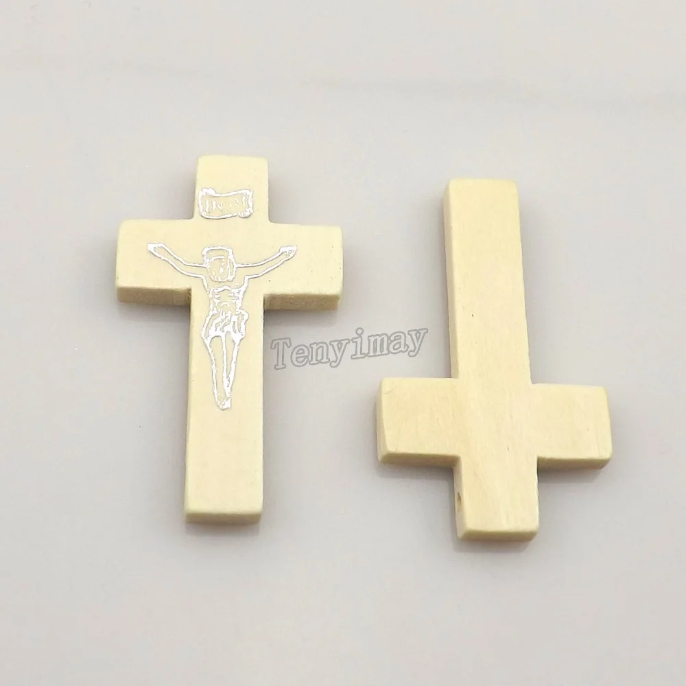100 шт./лот резной INRI Jesus белый цвет деревянный крест подвеска для DIY 42x15x5mm|pendant