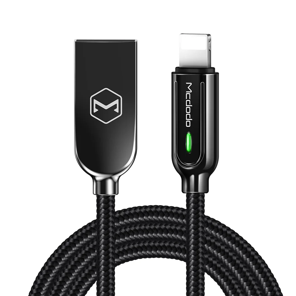 Mcdodo USB зарядный кабель светодиодный 2A для iPhone X XR XS Max 8 7 6s Plus кабель Lightning Быстрая зарядка данных Авто отсоединить кабель - Цвет: iPhone Bright black