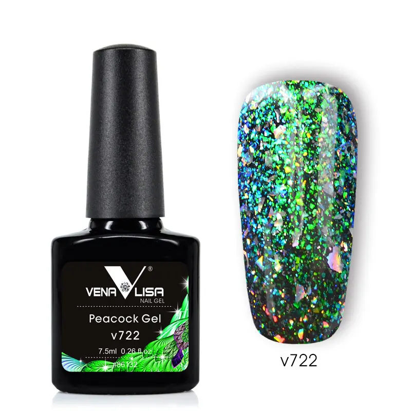 v722 VENALISA замочить от павлина Гель-лак Звездный bling Блеск лак-Хамелеон блестки 3D кошачий глаз дизайн ногтей Гель-лак для ногтей - Цвет: v722