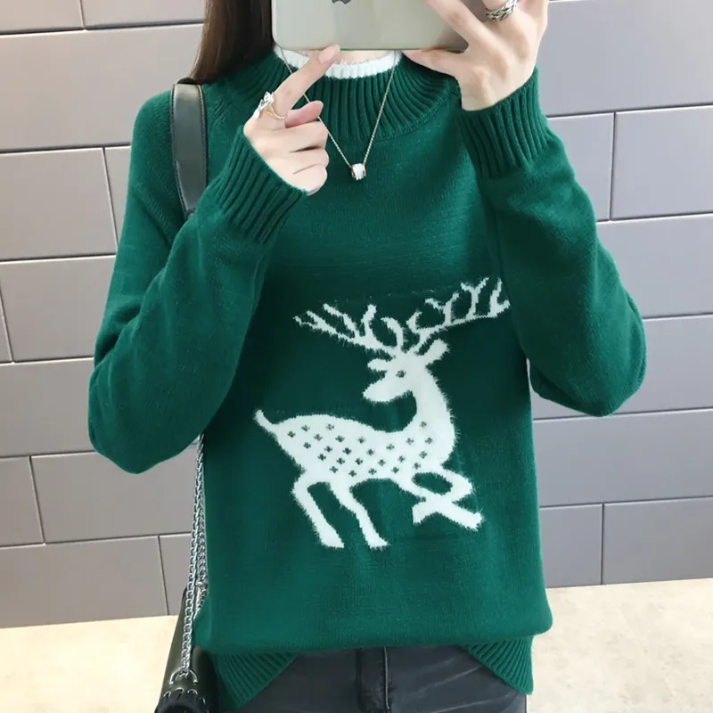 

2019 Ladies half turtleneck Lazy wind sweaters in winter female long sleeved long sleeve head thickened slim female coat shirt