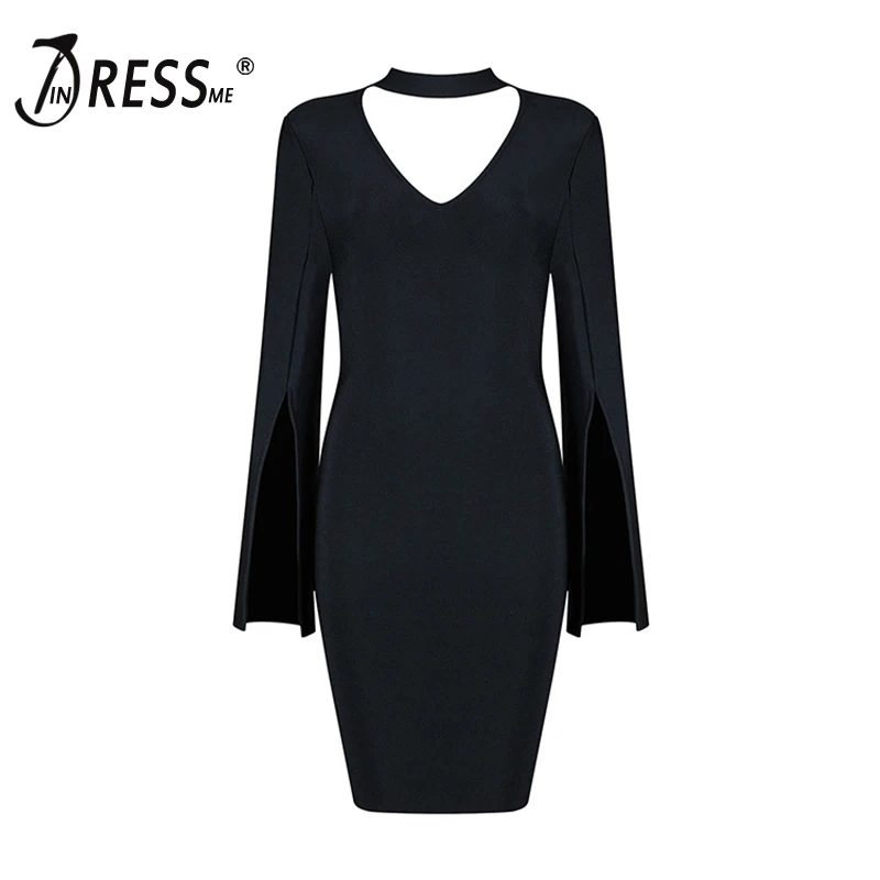 

INDRESSME INDRESSME 2019 Autumn New Fashion Cut Out Split Long Sleeve Mini Sexy Bandage Dress