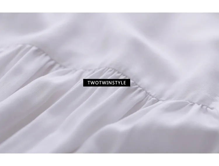 TWOTWINSTYLE Повседневное миди летнее платье Для женщин рубашка платья Женский Топ Блузка с длинными рукавами белого и черного цвета новинки в Корейском стиле больших размеров