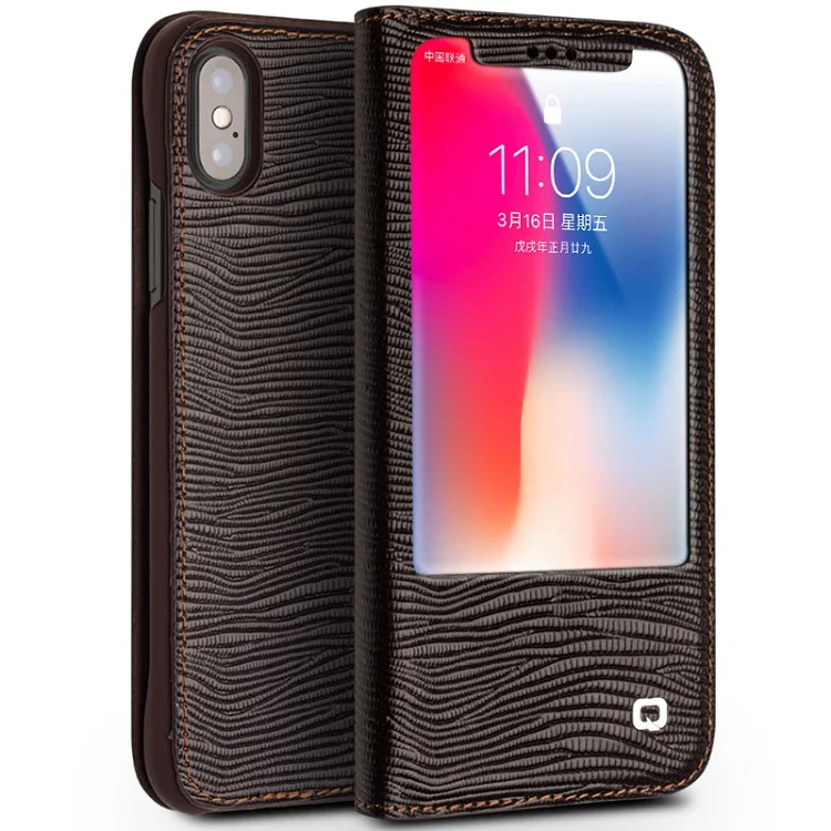 QIALINO чехол из натуральной кожи в деловом стиле для iPhone X, роскошный чехол ручной работы для iPhone X 5,8 дюймов - Цвет: Lizard brown