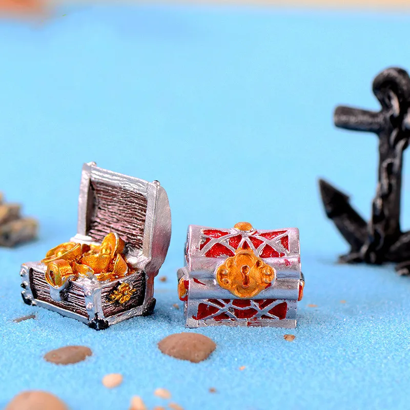 

Pirate Gold Adventure Gold Coin Box Gift Toy Aquarium Mini Cartoon Mediterranean Ocean Pendant Garden Decoration