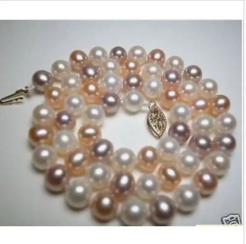 

elegant8-9mm south sea white gold pink multicolor pearl necklace 18inch