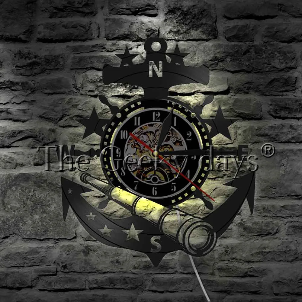 

Anchor Vinyl Record Wall Clock Vintage Sea Marine Wall Art Ocean Marine Wall Poster Wall Clock Time Clock Navigator Gift