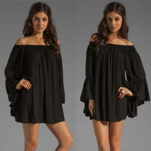 Свободные топы Повседневная летняя одежда для женщин Boho с открытыми плечами Мини