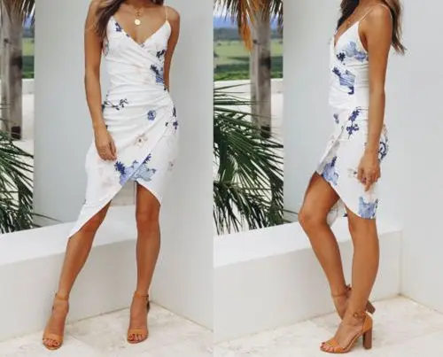 Для женщин Лето Boho Короткие мини-платье Вечеринка Пляжные наряды сарафан без