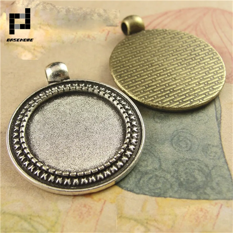 

BASEHOME 10pcs/lot Antique Bronze Pendant Settings Cabochon Base Bezel Trays Blank Fit 20mm Cabochons cameo DIY Necklace Making