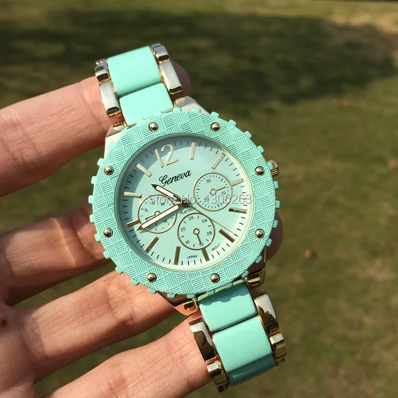 Надежные кварцевые часы женские золотые Женевские Relogio Feminino металлические 2015