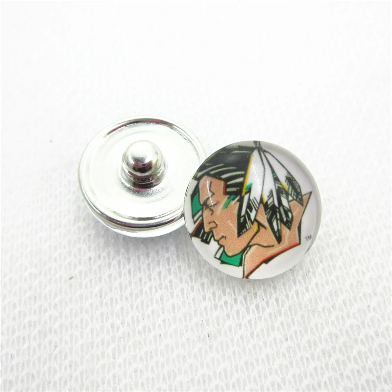 

10pcs US North Dakota Fighting Sioux Snap Buttons Glass 18mm Sports buttons Diy Snaps Jewelry Bracelets&bangles Charms