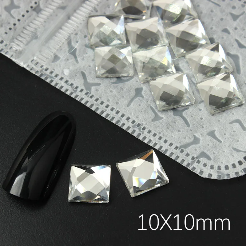 square 10x10mm Исправление прозрачные стразы большой размер стеклянные камни использовать для одежды обуви сумки - Цвет: square 10x10mm