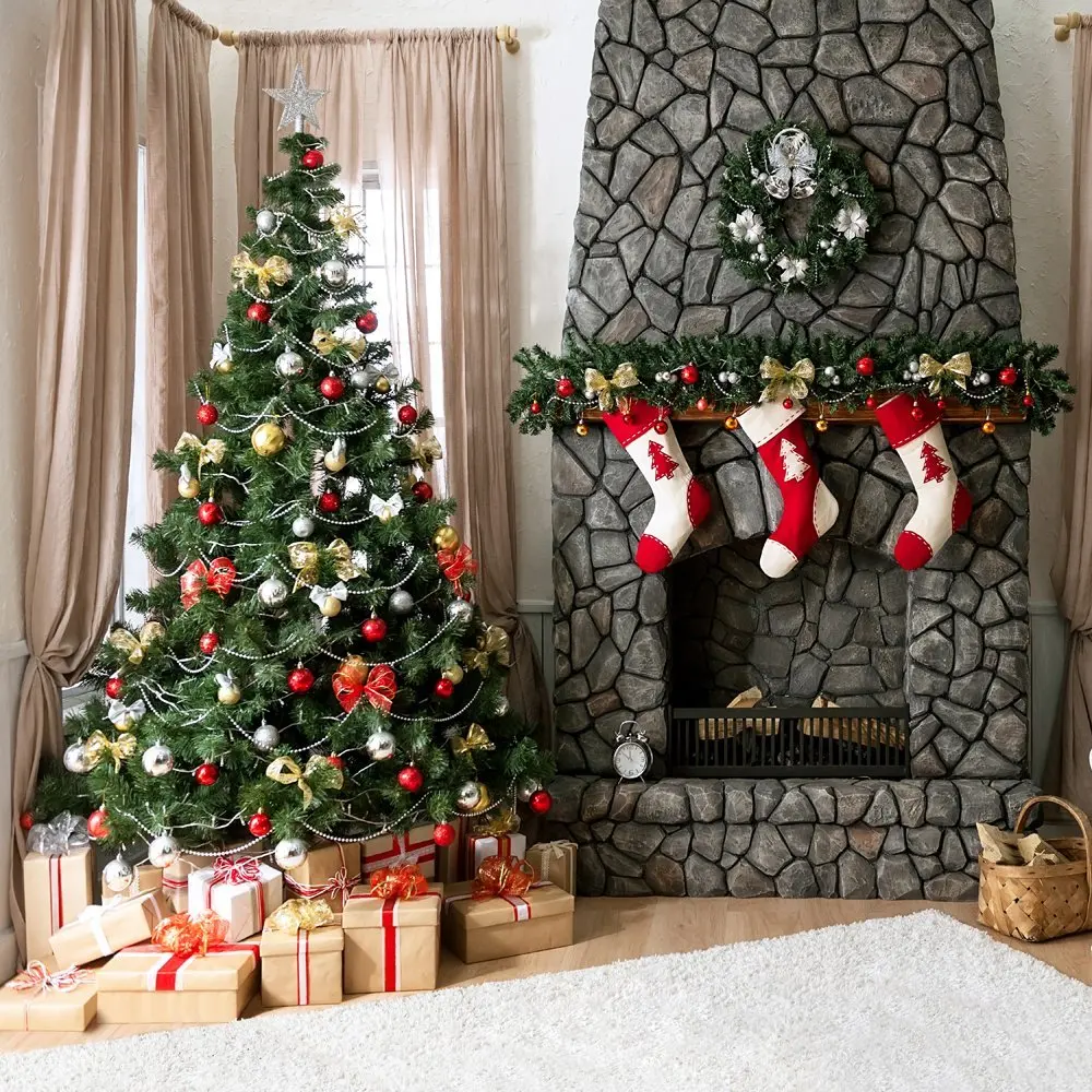 Capisco Fireplace Socks Gifts Decor Christmas Photography Backdrops Photo studio Backgrounds for Children Party Shooting | Электроника