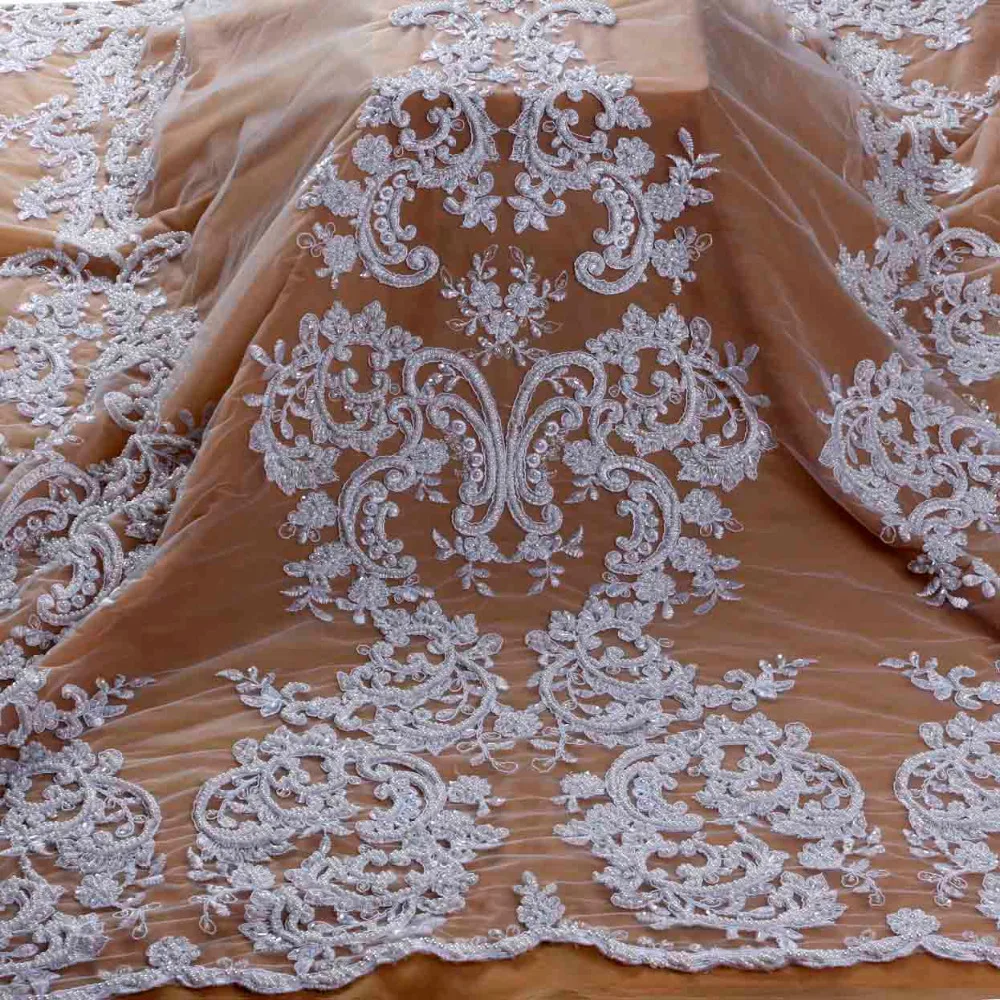 

La Belleza Stock New off white large pattener beaded wedding dress lace fabric 52'' width