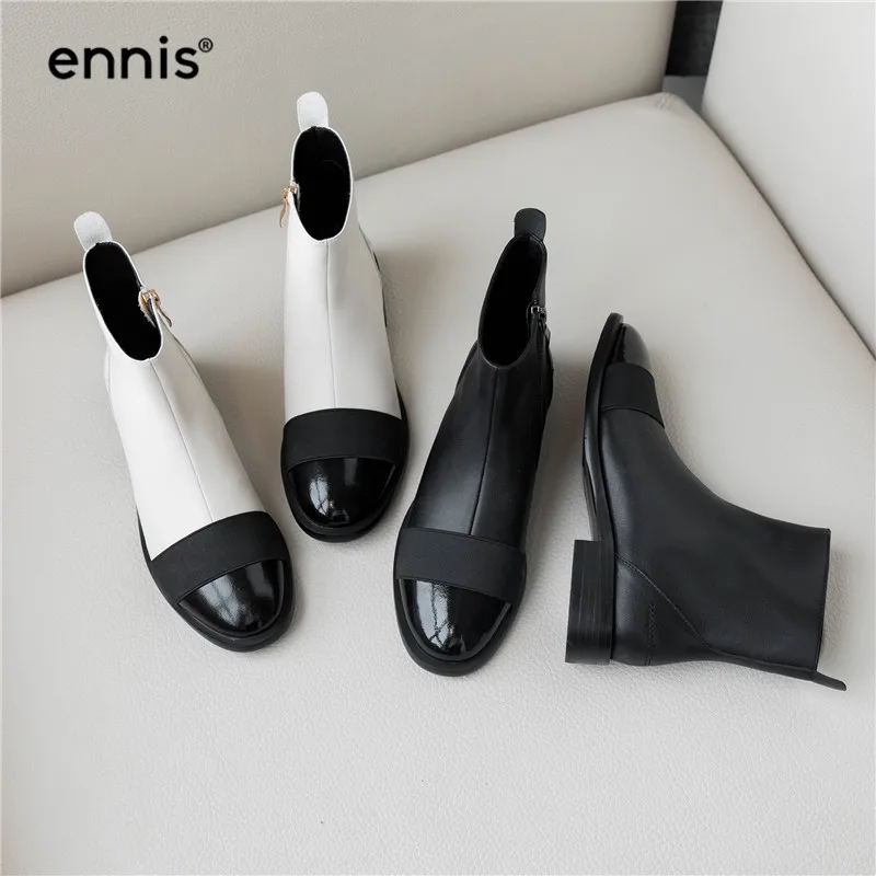 ENNIS/; черные ботинки на плоской подошве; женские ботинки из натуральной кожи; Осенняя обувь на низком каблуке; белые дизайнерские женские ботинки «Челси»; модная обувь; A962