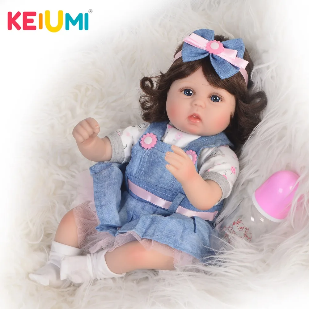 KEIUMI модные мягкие силиконовые 17 дюймовые куклы Reborn Baby локоны волосы выглядят как