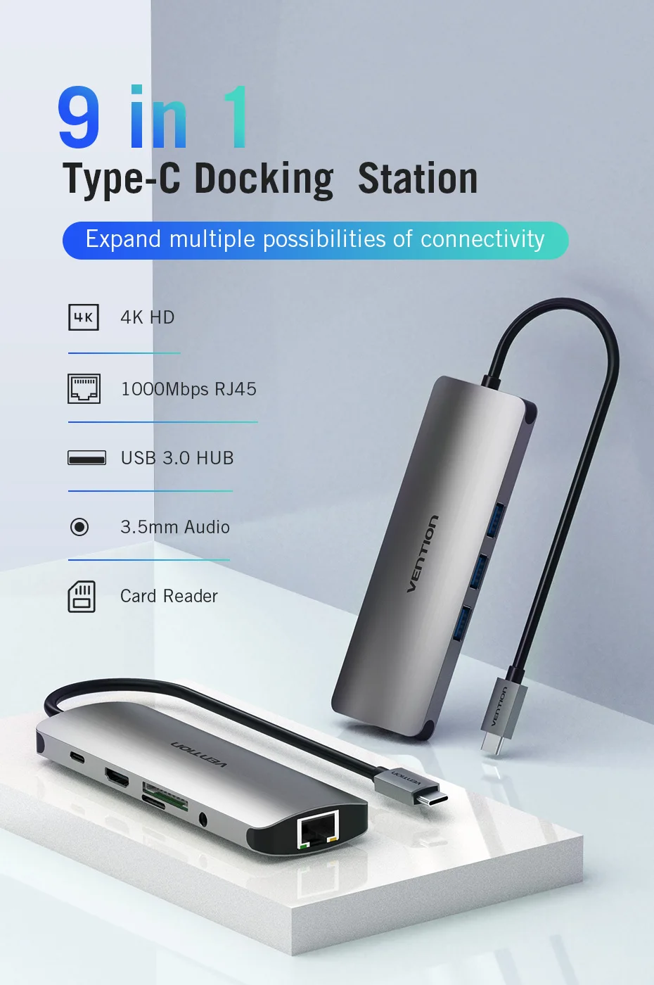 Vention Thunderbolt 3 док-станция usb-хаб type C к HDMI USB3.0 RJ45 адаптер для MacBook samsung Dex S8/S9 huawei P30 Pro usb c адаптер