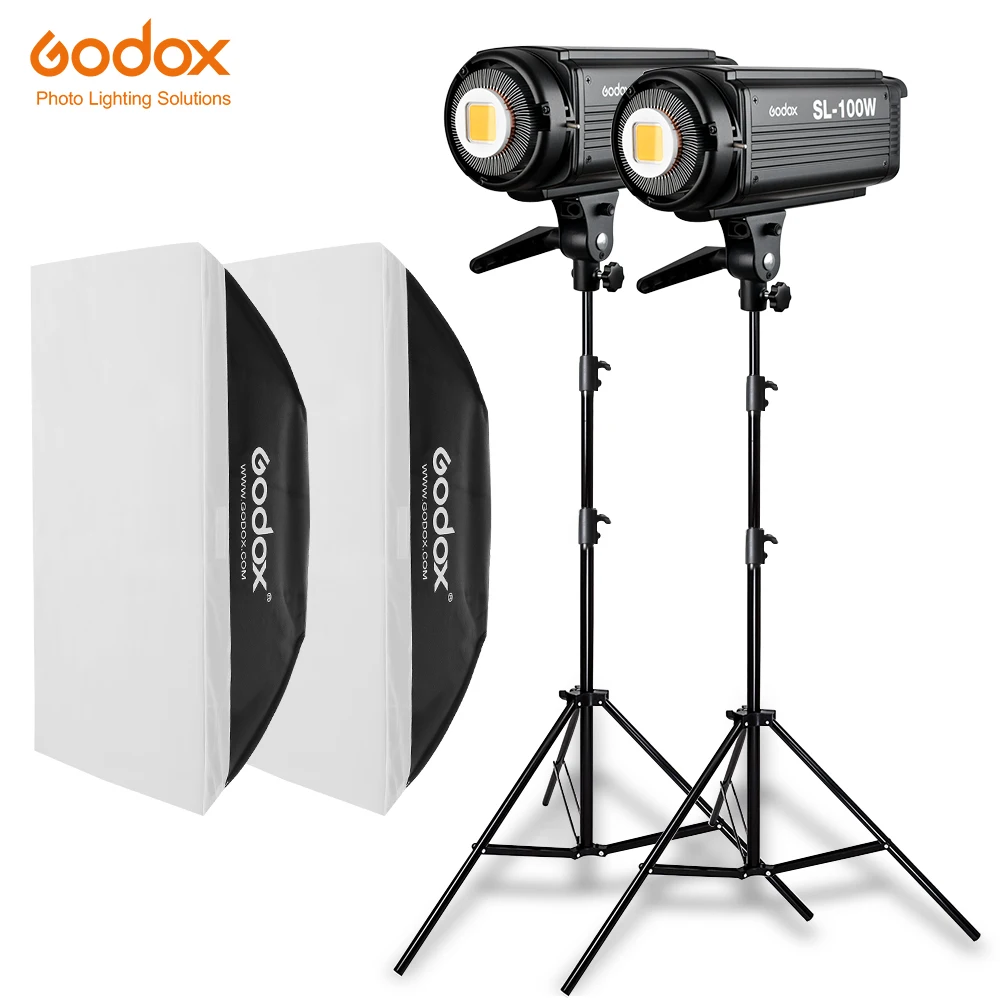 2 шт. Godox SL серия видео свет SL-100W белая версия непрерывный + 2x70x100 см софтбокс 2x280