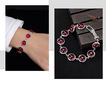 Red corundum Мозаичный браслет из натурального камня халцедон, браслет из серебра 925 пробы для женщин, браслет для выживания из бисера, ювелирное изделие R2 - Цвет камня: Red corundum