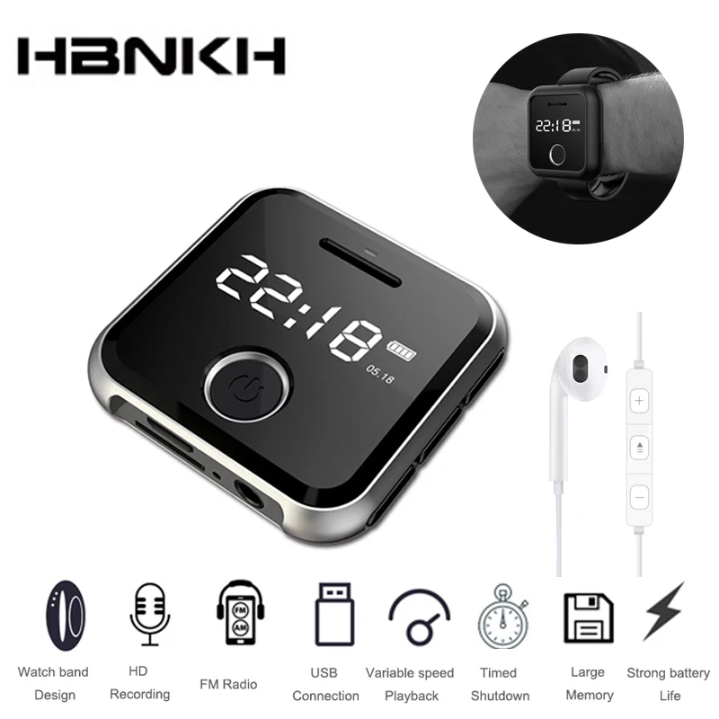 HBNKH R300 MP3 плеер FM радио 16 ГБ Портативный USB мини спортивный Hifi музыкальный плеер Диктофон с ремешком для часов Поддержка TF карты