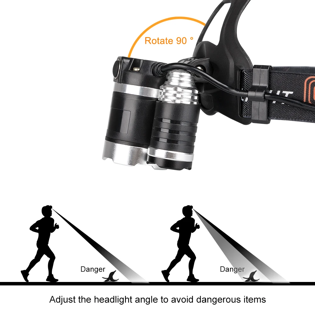 Зарядка через USB фонарь головной светильник T6 + R2 светодиодный налобный 4 режима