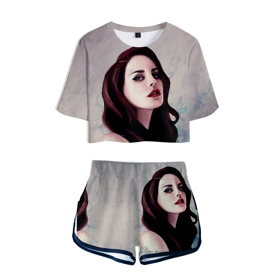 3D Lana Del Rey костюм для отдыха Мягкая футболка с круглым вырезом и укороченные брюки
