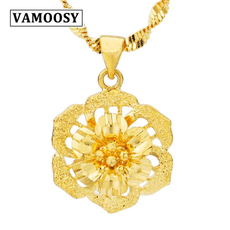

Shiny Flower Pendant Necklace Small Necklace 24K Gold Color Necklace Pendant for Women jewelry no chian BOHO for Men Women