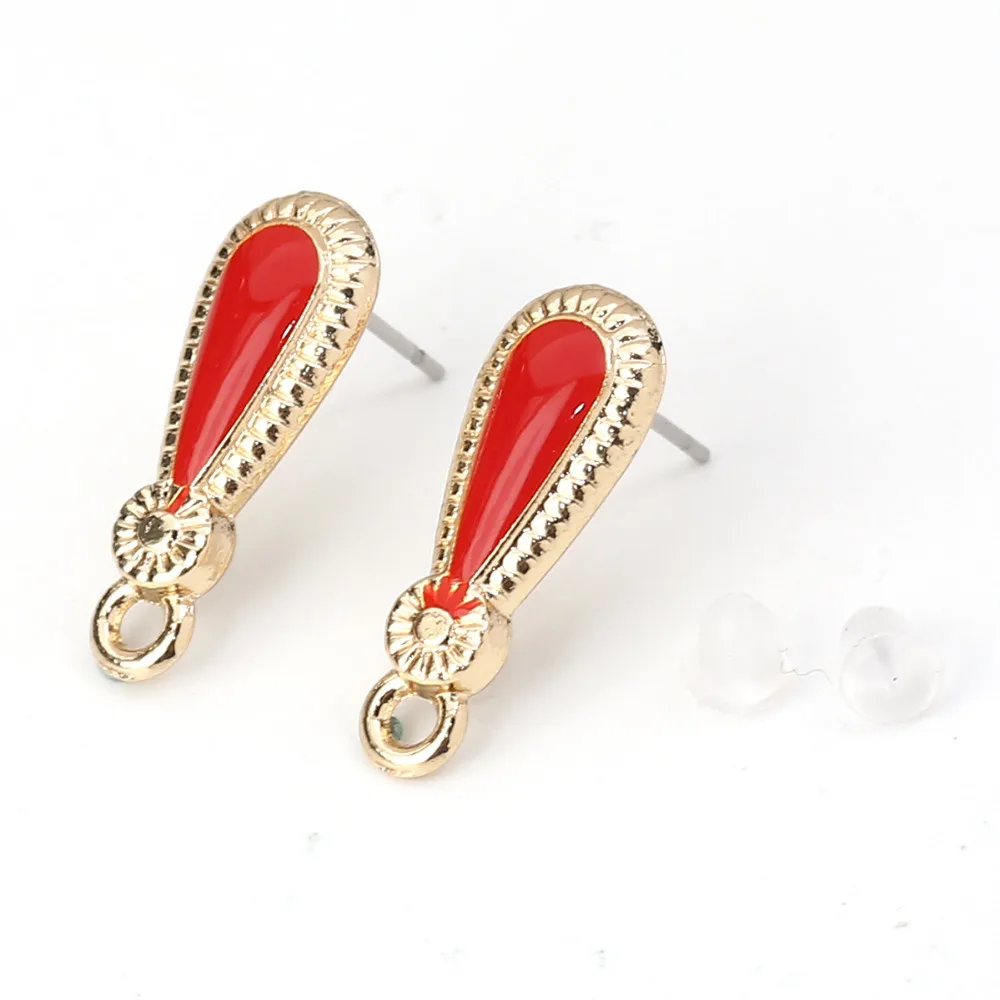 Серьги гвоздики из цинкового сплава DoreenBeads золотистые/розовые эмалированные