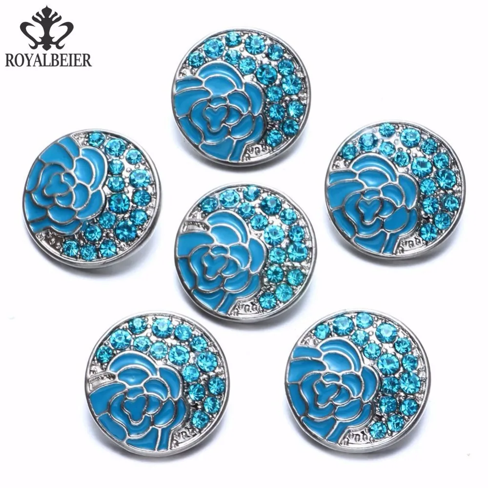 2017 Синий горный хрусталь рамой цветок Форма металла Талисманы 18 мм кнопки
