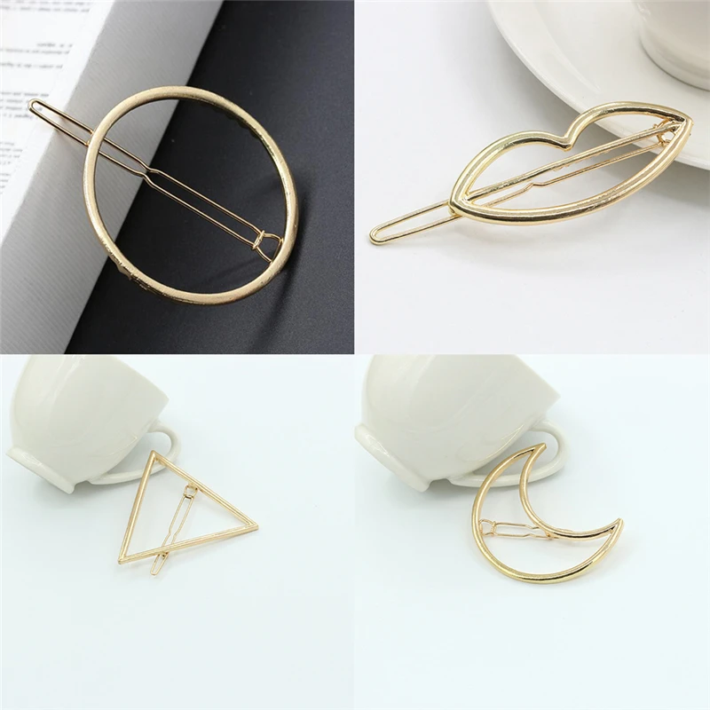 New Brand Hairpins Triangle Moon Hair Pin Jewelry Lip Round Clip For Women Barrettes Head Accessories |