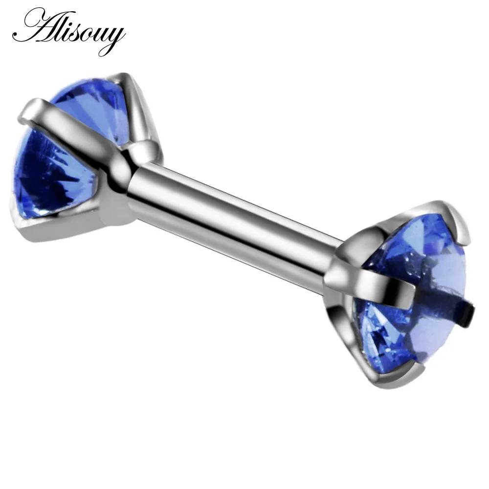 Silver Royal CZ Двойные круглые серьги для женщин хирургический стальной стержень серьги хрящевой пирсинг ухо драгоценный камень циркон стразы серьги стержни ювелирные изделия - Окраска металла: Silver Royal CZ