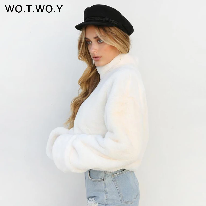 WOTWOY толстая овечья шерсть зимняя куртка для женщин искусственный мех пальто