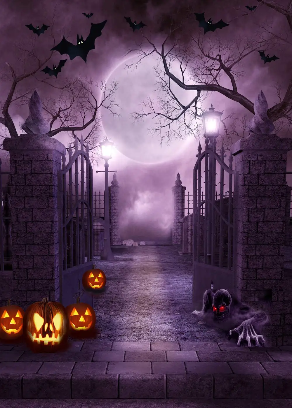 Dephoto фотофоны Хэллоуин фон дверь зомби Тыква Фиолетовый ночной фотостудия | Фоны