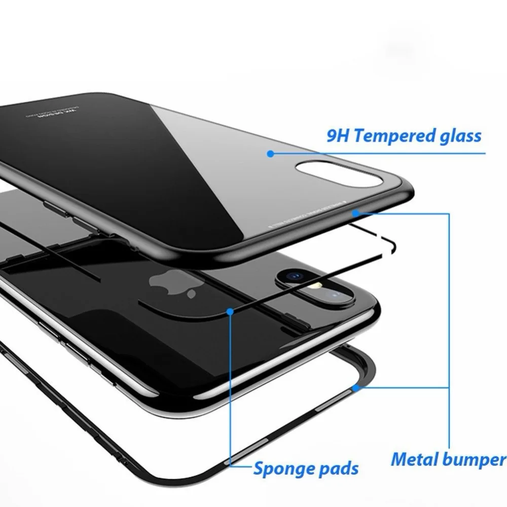 Магнитный адсорбционный чехол из закаленного стекла для телефона iPhone x xs max xr 6s 7 8 6